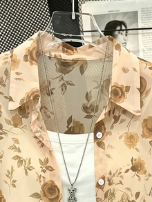 Resyla Plus Size Floral Print Semi-Sheer Blouse - Multicolor - View 3
