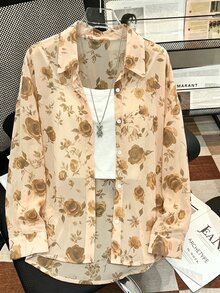 Resyla Plus Size Floral Print Semi-Sheer Blouse - Multicolor - View 1