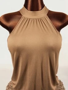 Mistrie 2026 Lady's Autumn-Winter New Style Back Tie Halter Dress, With Sequin And Glitter Fabric - Brown - View 8