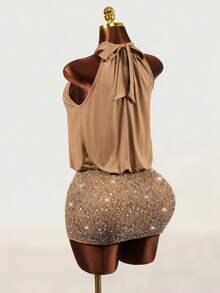 Mistrie 2026 Lady's Autumn-Winter New Style Back Tie Halter Dress, With Sequin And Glitter Fabric - Brown - View 9