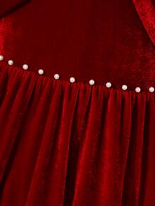 Girls' Elegant Satin Oversized Bow Sleeve Faux Pearl Decor Bow Front Apron A-Line Dress, Suitable For Party, Celebration, Christmas Ball, Wedding Guest Dress, Prom Dress - Burgundy - View 9