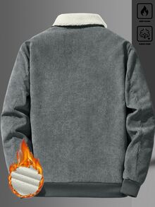 Manfinity Homme Loose Fit Men's Long Sleeve Corduroy Letter Patched Thermal Lined Jacket, Fall Winter - Dark Grey - View 2