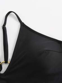SHEIN Swim One-Piece Swimsuit, Deep V-Neck, Spaghetti Straps, Backless, Hollow-Out, Thong Bottom, Suitable For Beach & Summer - Black - View 7