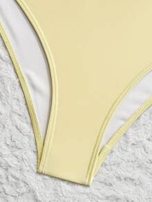 SHEIN Swim Young Ladies' Sweet 2pcs Ditsy Floral Random Flower Halter Strap Triangle Bikini Swimwear Set - Light Yellow - View 7