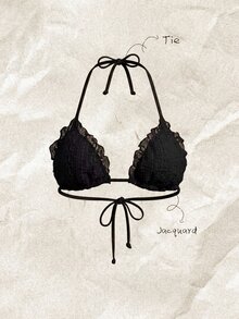 Elavelle Women's Jacquard Fabric Halter Bikini Top Spring/Summer Beach Party Black Sexy Tropical - Black - View 1