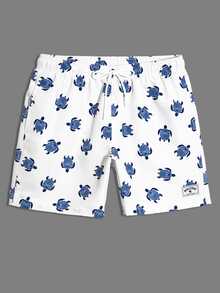 CoralVoy Men's Summer Vacation Style Full Print Sea Turtle Drawstring Waist Slant Pocket Beach Shorts, Holiday - White - View 4