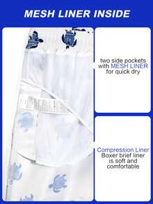 CoralVoy Men's Summer Vacation Style Full Print Sea Turtle Drawstring Waist Slant Pocket Beach Shorts, Holiday - White - View 5