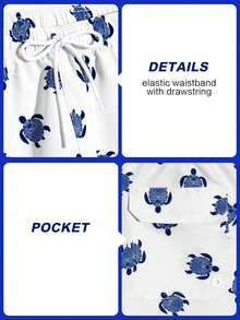 CoralVoy Men's Summer Vacation Style Full Print Sea Turtle Drawstring Waist Slant Pocket Beach Shorts, Holiday - White - View 6