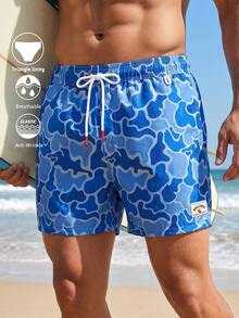 Manfinity VDAYZ Men's Casual Camouflage Print 2 Pockets With Lining Breathbale Beach Shorts, Holiday - Blue - View 1