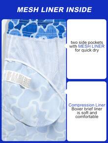Manfinity VDAYZ Men's Casual Camouflage Print 2 Pockets With Lining Breathbale Beach Shorts, Holiday - Blue - View 8