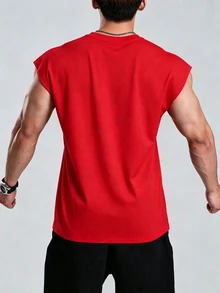 Voltform Reflective Line Minimalist Print Fitness Sleeveless Tank Top Men's Sports Muscle Training Running Loose Fit T-Shirt, Gym,Feel,Sporty Style - Red - View 2