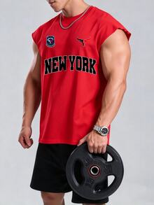 Voltform Reflective Line Minimalist Print Fitness Sleeveless Tank Top Men's Sports Muscle Training Running Loose Fit T-Shirt, Gym,Feel,Sporty Style - Red - View 1