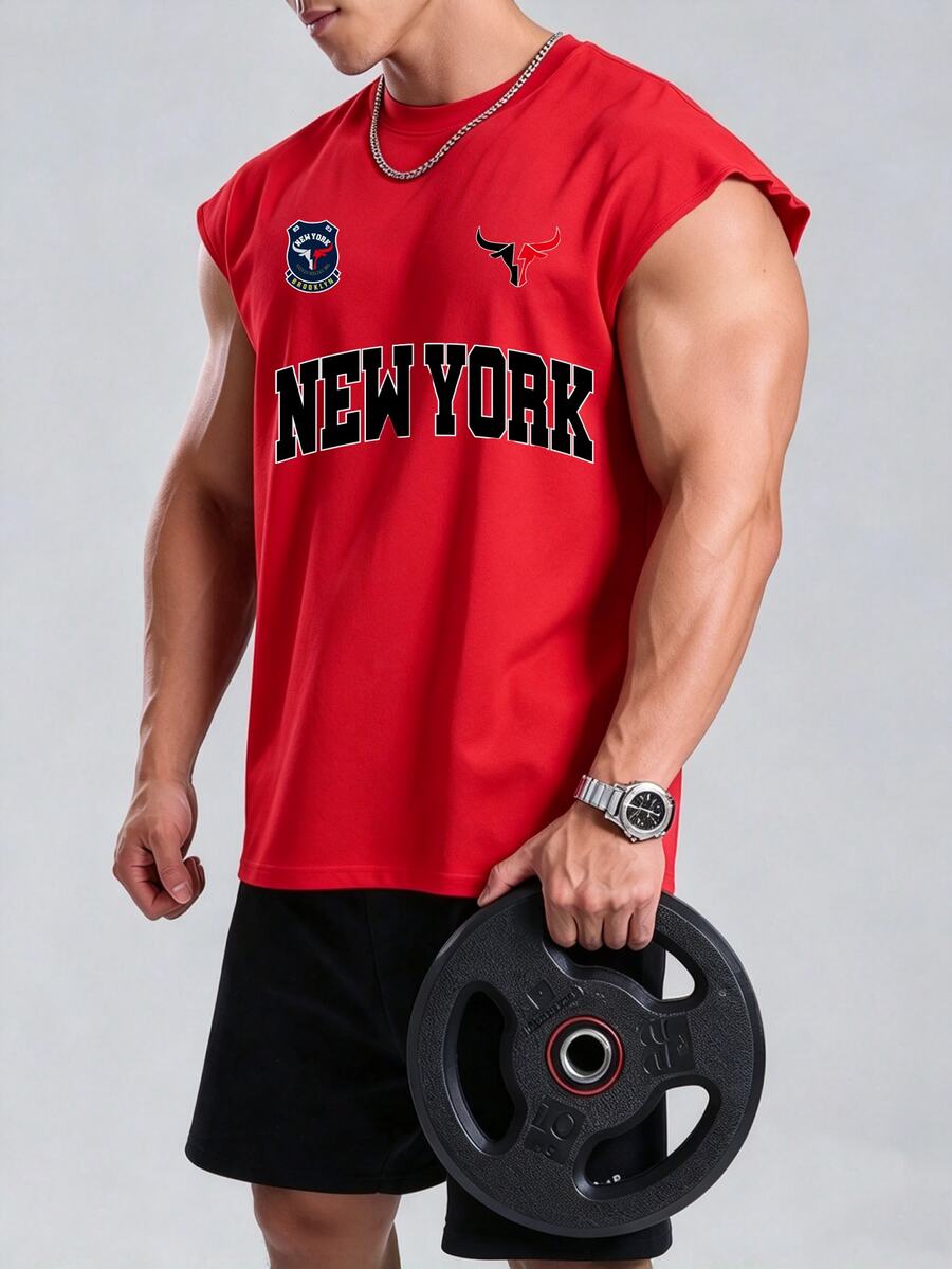 Voltform Reflective Line Minimalist Print Fitness Sleeveless Tank Top Men's Sports Muscle Training Running Loose Fit T-Shirt, Gym,Feel,Sporty Style - Red - View 1