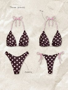 SHEIN Swim 女士随机印花露背高衩三件套比基尼，春夏款 - 彩色 - 查看 1