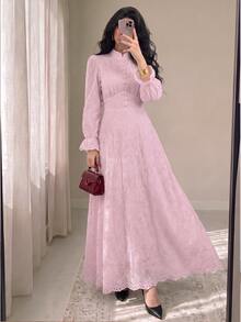 Modelyn Women's French Collar Puff Sleeve Dress - Pink - View 1