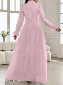 Modelyn Women's French Collar Puff Sleeve Dress - Pink - View 2