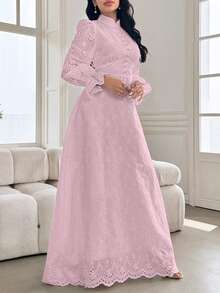 Modelyn Women's French Collar Puff Sleeve Dress - Pink - View 8
