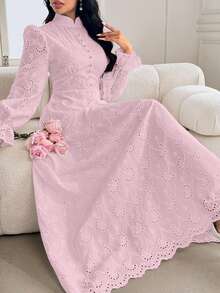 Modelyn Women's French Collar Puff Sleeve Dress - Pink - View 7