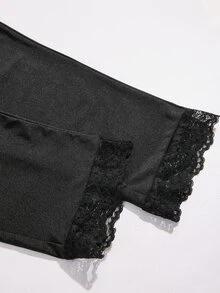 SOLERSUN 女款夏季優雅性感蕾絲拼接掛脖上衣與緊身褲兩件套，適合夜晚外出與約會，奶油白與黑色 - 白色 - 查看 8
