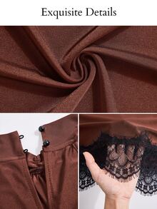 SOLERSUN Women's Lace Patchwork Halter Top And Leggings 2 Pieces Set Going Out Night Out Brown Checkered Summer Sexy - Coffee Brown - View 8
