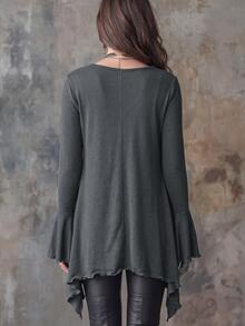 Glimmora New Plus Size Women's Fashion Casual Versatile Mid-Length Flare Ruffle Sleeve Long Sleeve T-Shirt - Grey - View 2