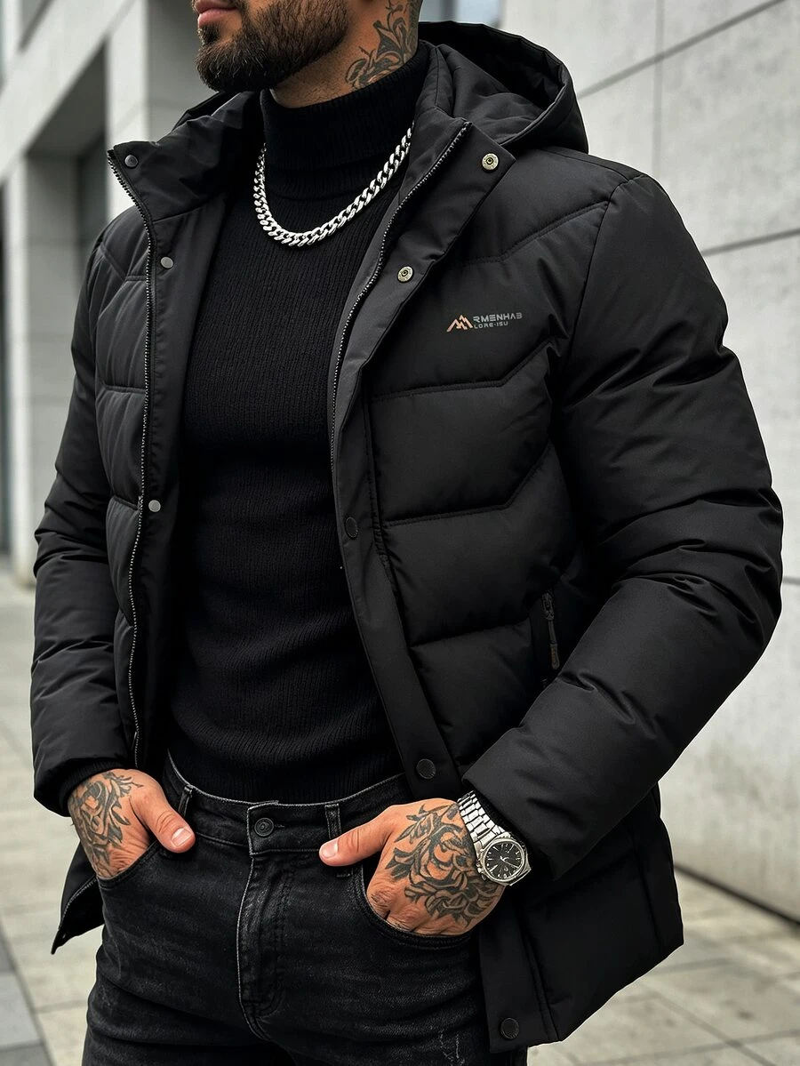 Manfinity Homme Halloween, Christmas, New Year, Gift Men's Long Sleeve Zip-Up Hooded Winter Jacket - Black - View 1