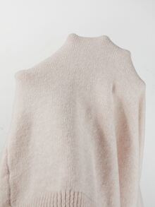 SHEIN Women V‑Neck Contrast Scalloped Trim Knit Pullover, Long Sleeve Ribbed Hem Slim‑Fit Solid Sweater To - Apricot - View 5