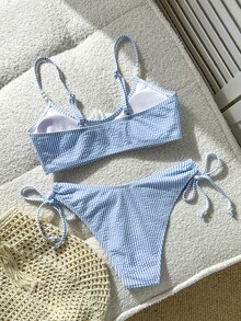 SHEIN Swim 2pcs/Set Striped Tankini Top And V-Cut Bikini Bottom Swimwear For Teens - Multicolor - View 2