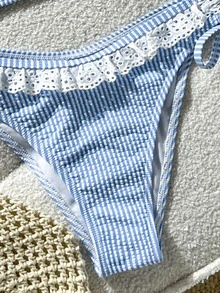 SHEIN Swim 2pcs/Set Striped Tankini Top And V-Cut Bikini Bottom Swimwear For Teens - Multicolor - View 6