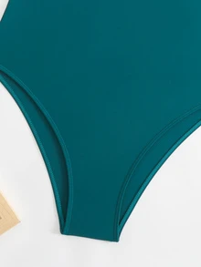 Swim SXY 1件条纹特殊面料交叉胸连体泳衣 - 墨綠色 - 查看 8