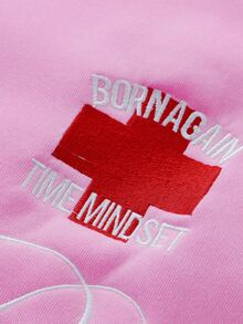 ROMWE MEN Men's Embroidered Zipper Pocket Long Sleeve Hoodie - Pink - View 2