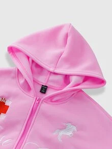 ROMWE MEN Men's Embroidered Zipper Pocket Long Sleeve Hoodie - Pink - View 4