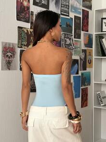 Fiercella Fiercella Streetwear Women's Summer Letter Print Bandeau Bodysuit - Blue - View 3