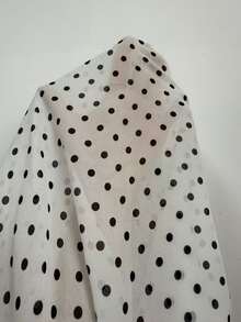 Modelyn Women's Designer Square Neck Split Triangle Mid-Length Dress Tea Party Garden White And Black Polka Dot Elegant - White - View 4