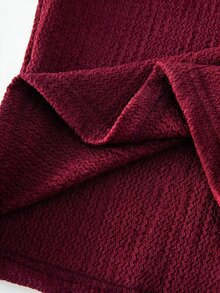 SHEIN Set 2pcs untuk Anak Perempuan Remaja: Atasan Rajut Merah Berkerah Bulat Lengan Pendek dan Celana Panjang Lurus Motif Bunga Tenun - Burgundy - View 6