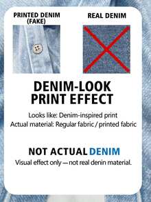SHEIN Holidaya [Denim Effect] 女款休閒針織牛仔效果印花T恤，襯衫風針織上衣，秋季休閒外穿 - 藍色 - 查看 4