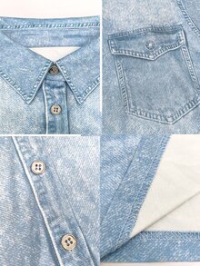 SHEIN Holidaya [Denim Effect] 女款休閒針織牛仔效果印花T恤，襯衫風針織上衣，秋季休閒外穿 - 藍色 - 查看 9