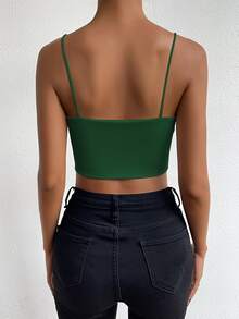 Chiquease Camiseta sin mangas corta y ajustada de color liso para mujer - Verde - Ver 2