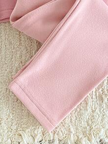 Girls' Long Sleeve Top And Pants Set With Ruffled Collar Design, Made Of Soft And Comfortable Fabric, Suitable For Children's Wear And Promoting Healthy Growth - Pink - View 4