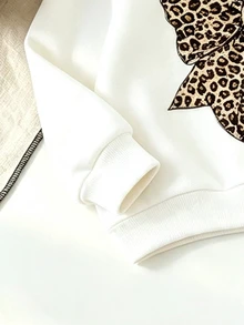 SHEIN Young Girl 2pcs Set Casual Baby Fashion Spring Summer Autumn Thermal Lined Crew Neck Sweatshirt Flare Pants Bow Leopard Print Elastic Soft Fabric - Multicolor - View 8