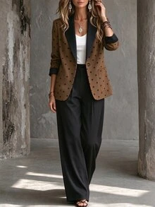 Zayélia Women's Polka Dot Long Sleeve Top And Loose Pants 2 Pieces Set - Multicolor - View 1