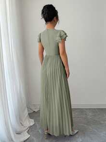 Modelyn Women Plus Size Ruffle Sleeve Pleated Dress - Green - View 2