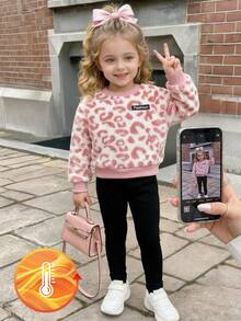 SHEIN 2件組幼童女童衛衣長褲套裝，可愛甜美粉色白色豹紋毛絨長袖，生日派對秋冬假期裝飾款 - 粉色 - 查看 8