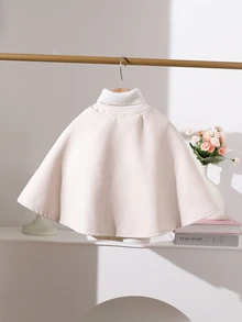 SHEIN Baby Girls Cute And Elegant Hooded Cloak Jacket, Autumn/Winter Wedding Wedding Guest Guest Beige - Apricot - View 2