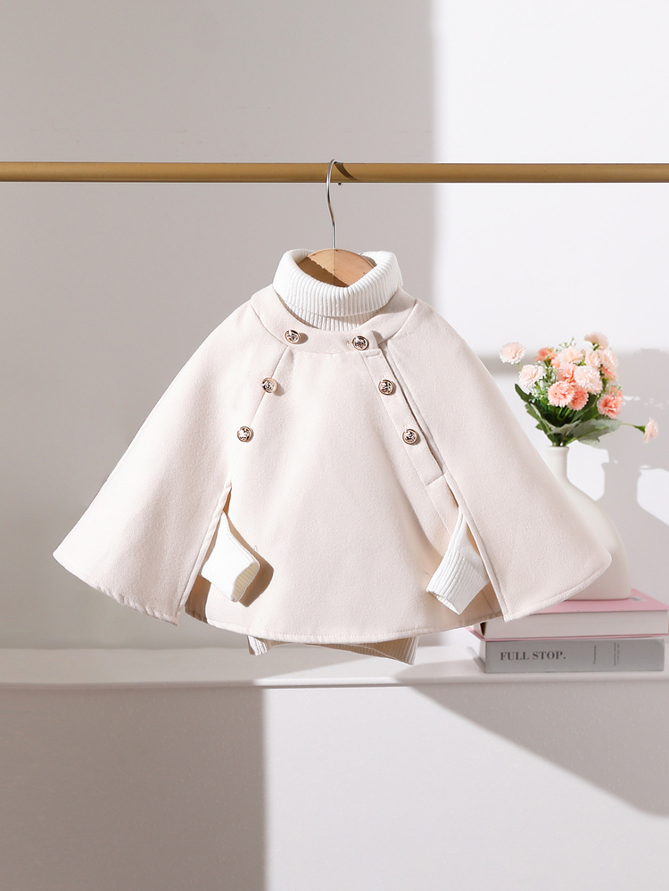 SHEIN Baby Girls Cute And Elegant Hooded Cloak Jacket, Autumn/Winter Wedding Wedding Guest Guest Beige - Apricot - View 1