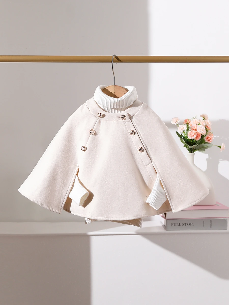 SHEIN Baby Girls Cute And Elegant Hooded Cloak Jacket, Autumn/Winter Wedding Wedding Guest Guest Beige - Apricot - View 1