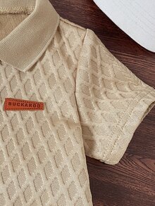 SHEIN Vintaside Kids 2pcs Baby Boys Summer Casual Outfits Button Ribbed Polo Shirt With Elastic Waist Shorts Set - Khaki - View 6
