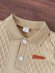 SHEIN Vintaside Kids 2pcs Baby Boys Summer Casual Outfits Button Ribbed Polo Shirt With Elastic Waist Shorts Set - Khaki - View 5