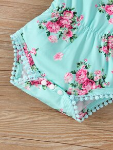 SHEIN Baby Girl Floral Print Bodysuit With Headband - Mint Blue - View 5