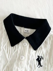 SHEIN فستان كاجوال أبيض للبنات الصغيرات، 1 قطعة، ياقة مضلعة، أكمام مضلعة، كاجوال، خارجي، مناسب للرياضة والحفلات - أبيض وأسود - مشاهدة 8